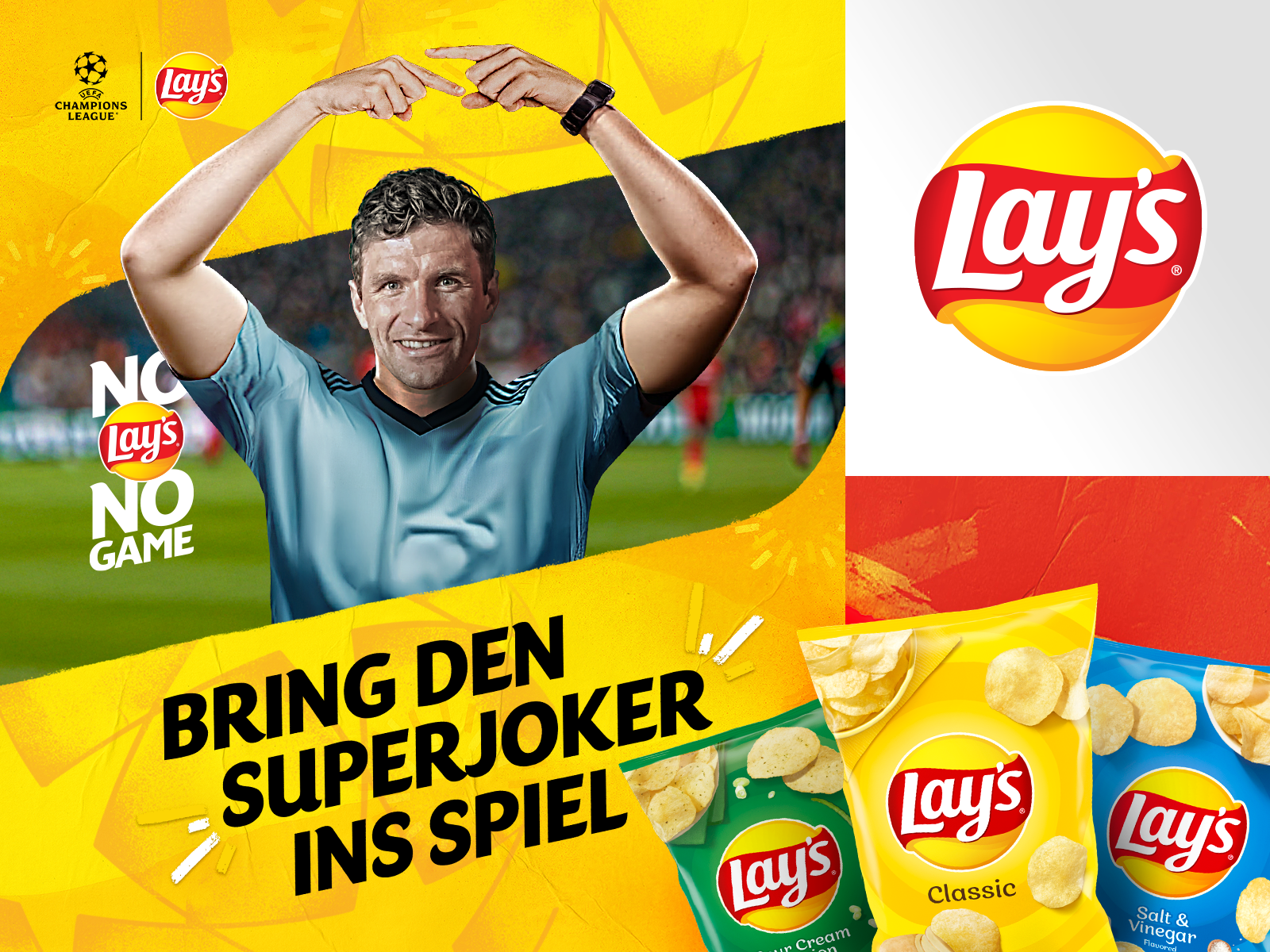 Lay's - Conceptual Campaign (Key) Visuals campaign champions league fußball fußballwechsel holobox instagram lays lays chips no lays no game salt vinegar chips social media posts sour cream chips superjoker thomas müller voetbal wobler