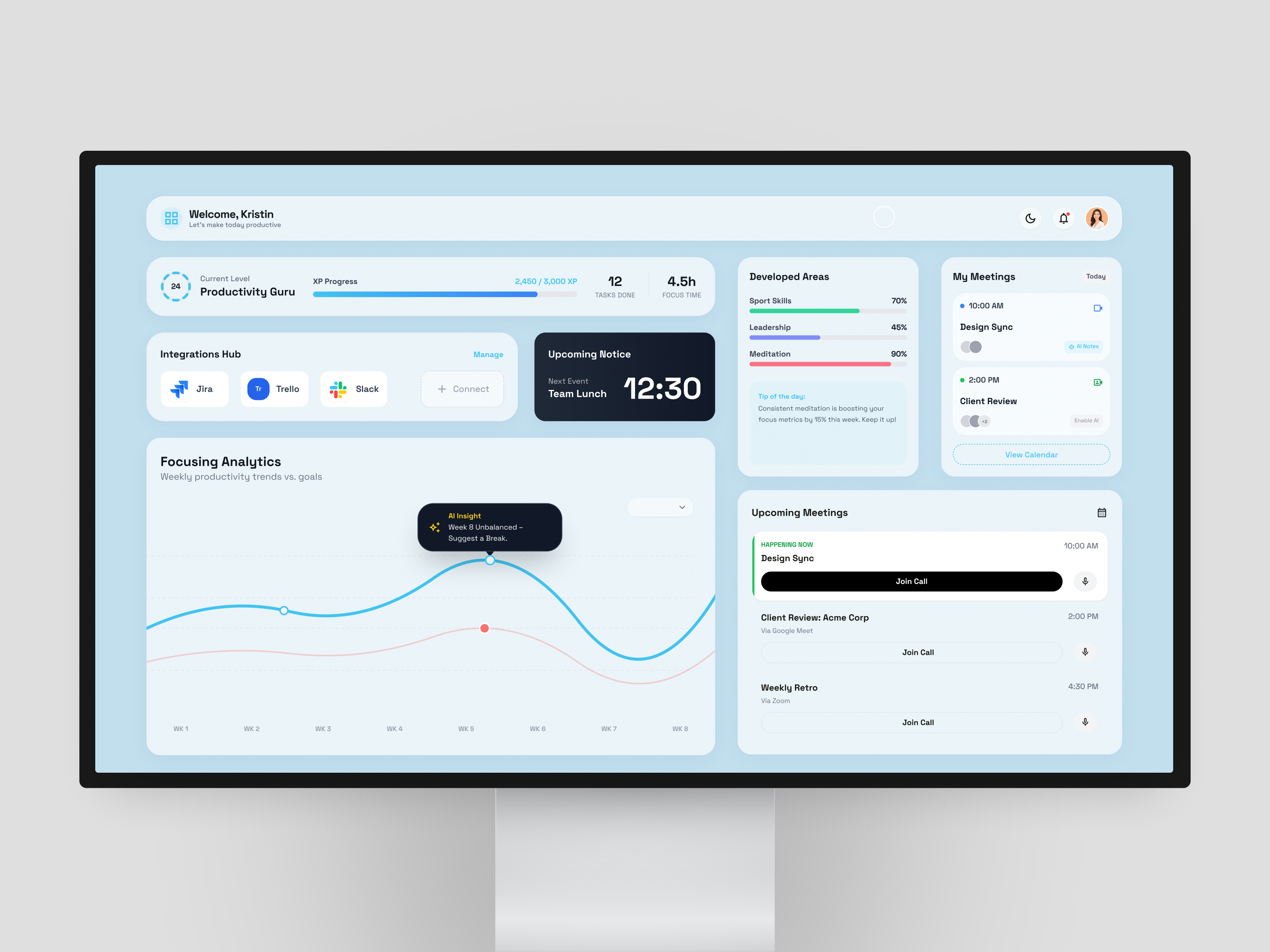 Personal Productivity Dashboard UI/UX Design dashboard dashboard design dashboard for project management dashboard overview dashboard ui dstudio figma graphic design leaderboard product design project management project management dashboard saas ui design uiux web app website ui