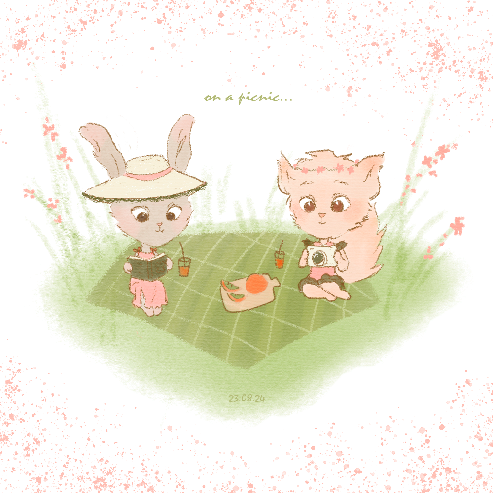 Squirrel and rabbit little story illustration photoshop