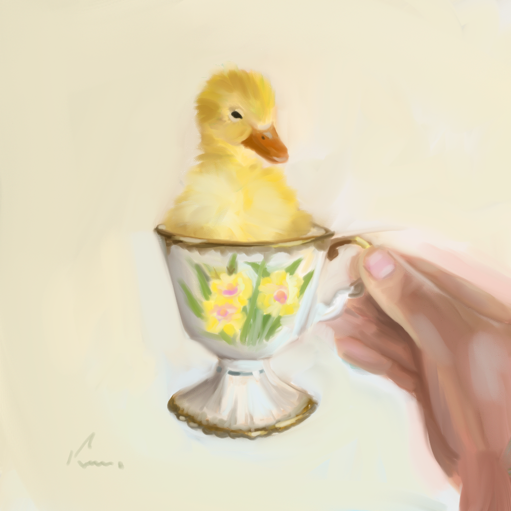 Duckling in a porcelain cup illustration