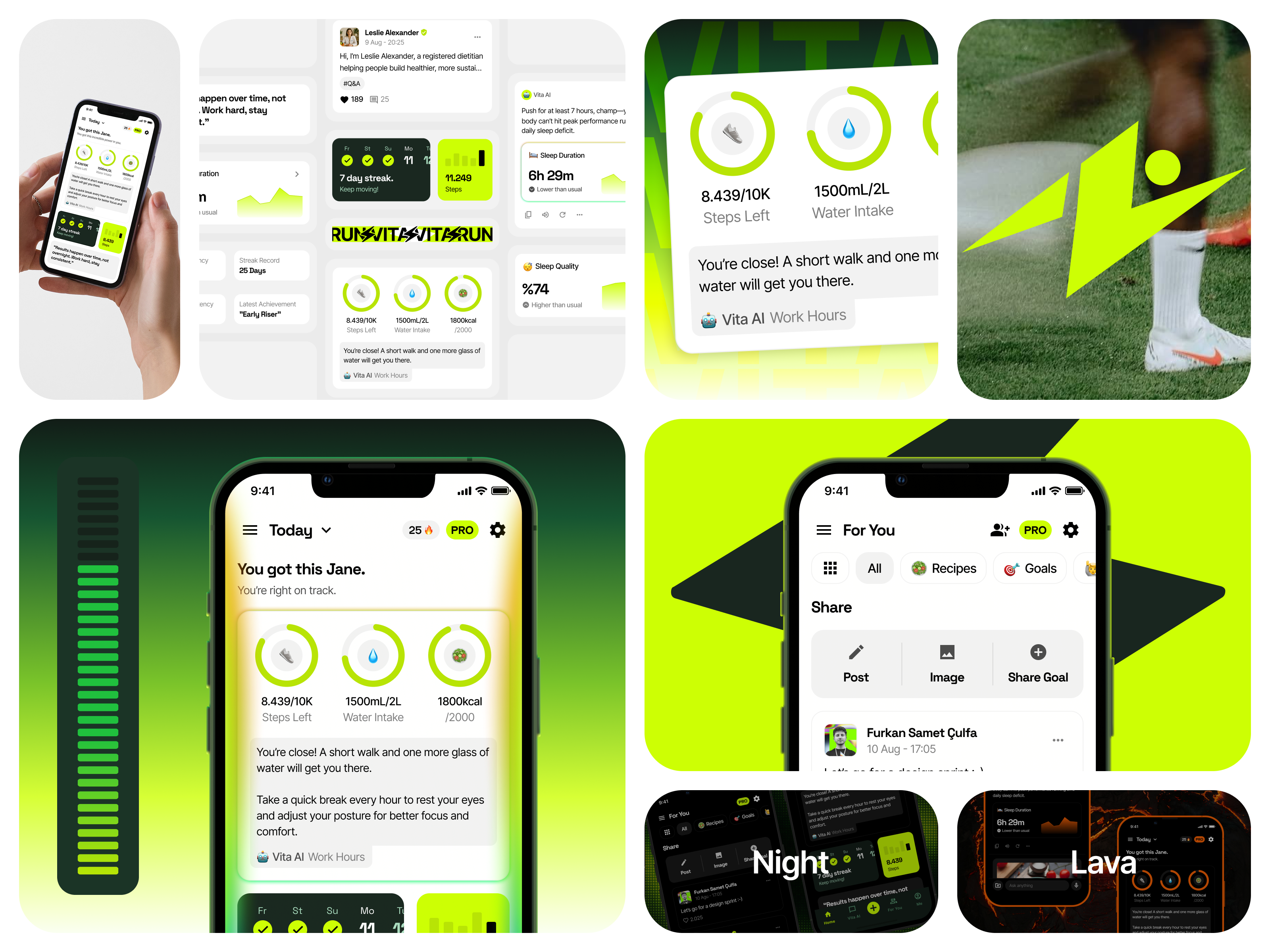 VitalityAI | Health & Fitness App Concept | Mobile UI/UX ai ai chat branding dashboard data feed graphic design logo main page mobile profile ui widget