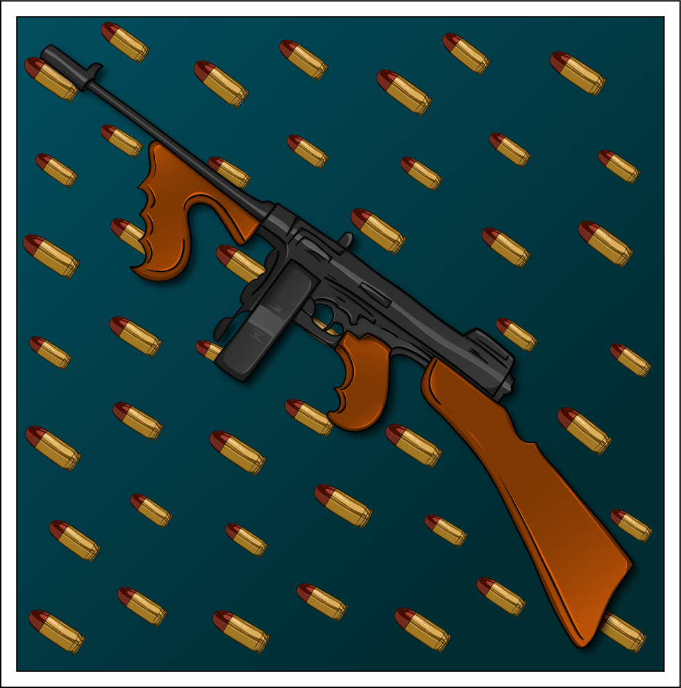 Tommy Gun bullet gun illustration outlines photoshop raster illustration shot tommy gun