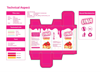 UNA Strawberry Cheesecake Design Packaging adobeillustrator designpackaging technicalaspect vector