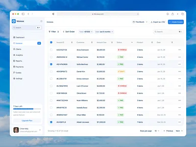 Monexa - Financial Management Dashboard [ Invoice List ] app design bank business card celan clean client dashboard design digital invoice list management money saas saas dashboard table ui uiux ux