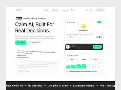 ClarityAI - Header Section ai clean header header concept hero illustration landingpage responsive responsive web design saas ui ui illustration ux web app web design