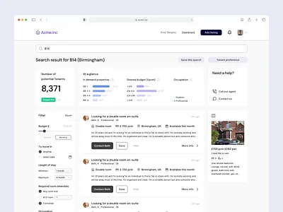 Tenant search app dashboard discover explore finance landlord product design real estate saas search tenant ui ux