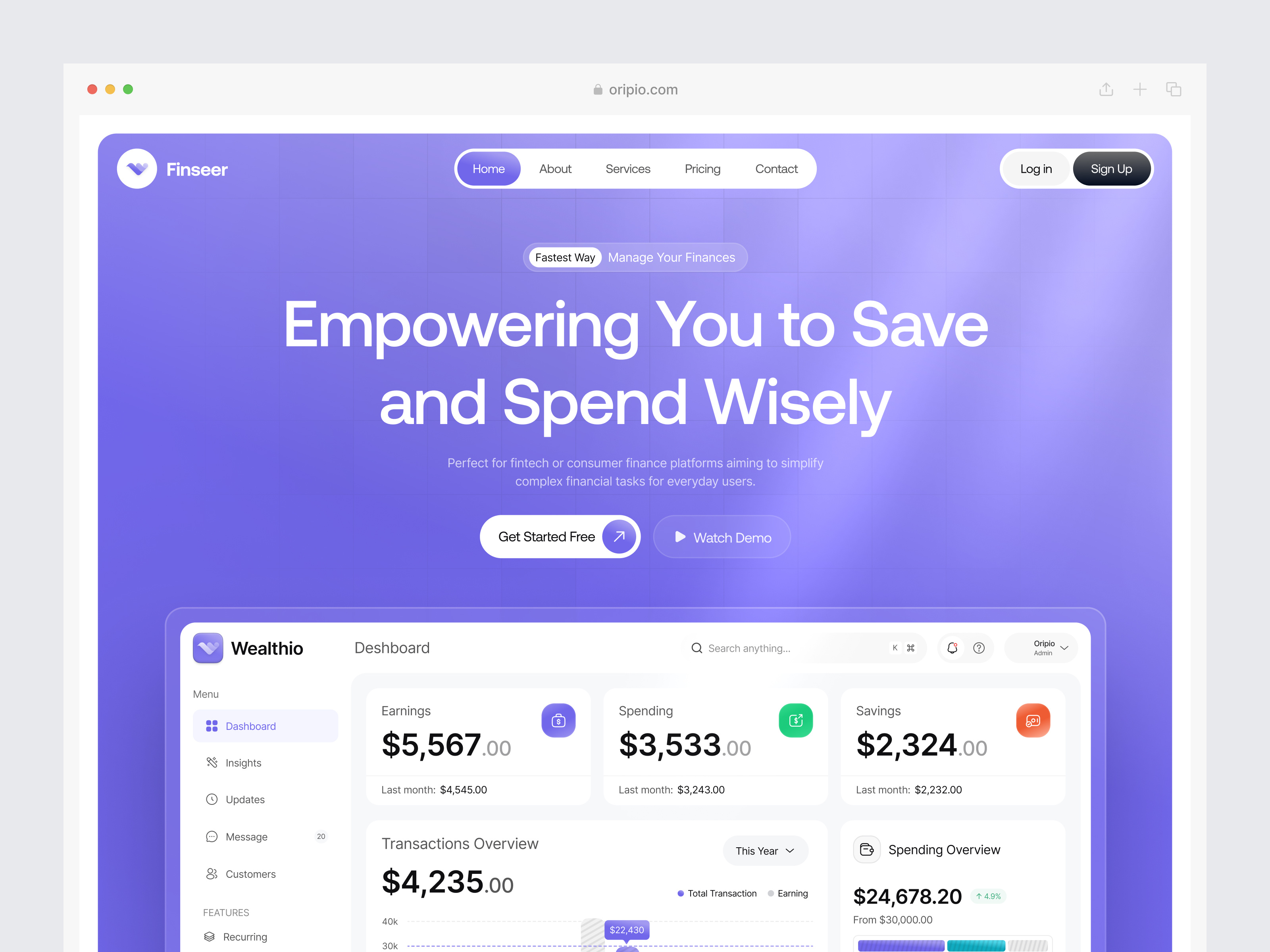 SaaS Landing Page bank banking dashboard finance finance management finance saas website fintech fintech saas landing page landing page modern saas website oripio product design saas saas dashboard saas landing page saas website uiux web design website