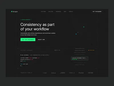 Origin – Hero Section architectural automation code dark dashboard developer hero landing page line mono monospace morva morva labs product design system terminal tool ui ui ux widget