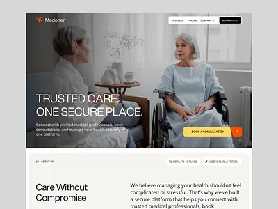Medoner - Trusted healthcare website care design doctor health health care website healthcare landing page medical product tajul uiux web design website