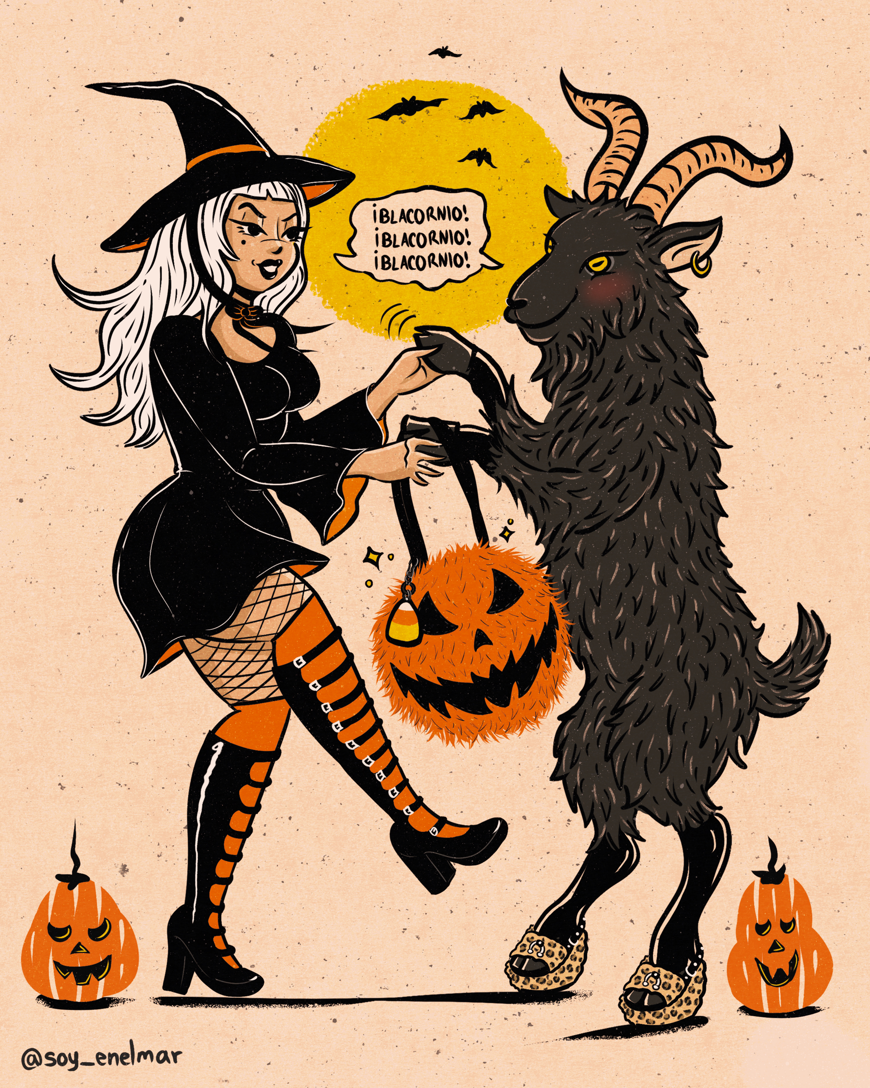 Special Halloween illustration created for BLACORNIO alternative fashion branding character design dark art digital illustration editorial illustration halloween illustration marketing design postcard print design visual identity