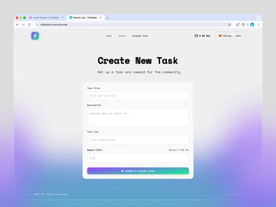 SaaS Dashboard for Create Task ai community rewards create task crypto engagement platform platform rewards saas dashboard solana app ui design web design web3 web3 tasks