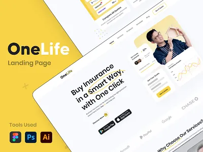 OneLife – Insurance Landing Page UI Design dribbble shot figma design insurance website landing page saas landing page ui design ux design web design website ui