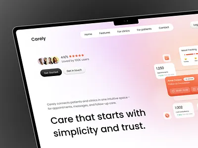 Carely - Website for a Healthcare Platform appointment booking ux clinic management software clinical workflow design digital health platform health platform interface health saas marketing health startup website health tech ux healthcare conversion design healthcare landing page healthcare product ux healthcare web design medical product design medical saas website medical ui ux medical web ui patient centric design patient experience design telehealth website design trust focused web design