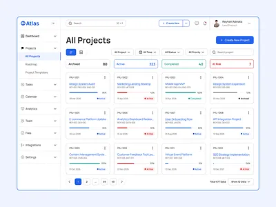 Atlas — Project Management Dashboard app appdesign branding calendar dashboard design graphic design illustration kanban logo mobileapp timeline ui vector