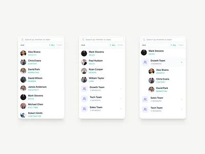 Web App – Member Search & Team Filter filter productdesign saas search ui ux webapp