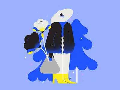 Sometimes he brings flowers character festive season flat illustration holidays illustration man winter illustration