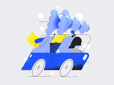 Merry & Bright car character christmas illustration christmas tree dog family festive season flat illustration illustration traveling home