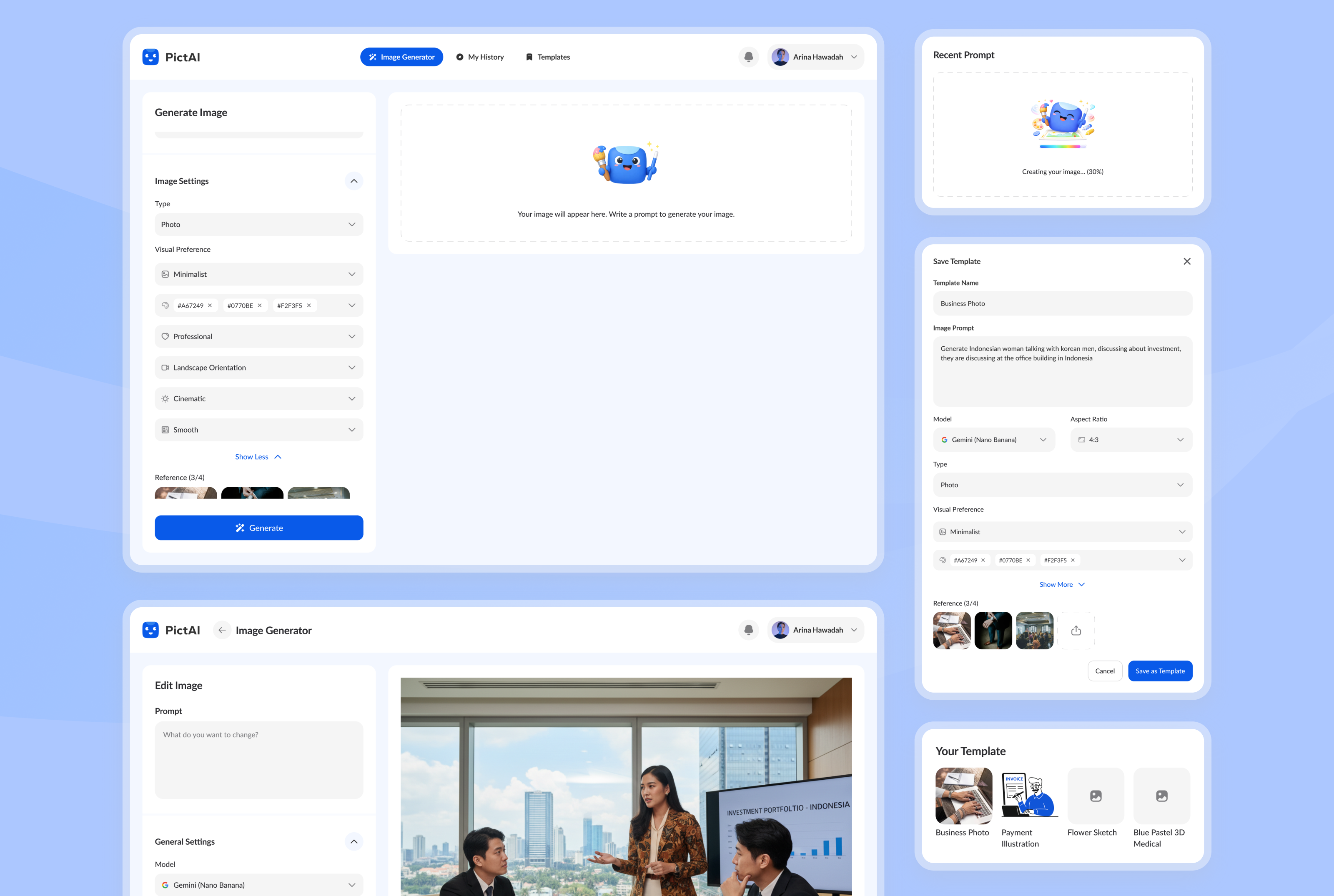 PictAI - AI Image Generator ai ai image artificial intelligence automation blue design image image generator image setting prompt responsive design ui ui design uiux ux web web app web design website design