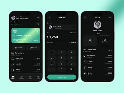 Fintech Dark Mobile App UI Design app design banking app clean ui dark ui digital wallet finance app financial technology fintech fintech design mobile app design mobile banking modern ui money transfer payment app product design saas design ui uibulbul uiux design ux