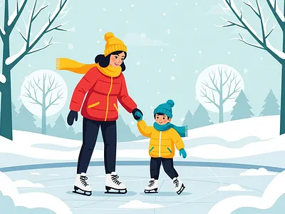 Cozy Winter Family Activities Vector Set children christmas family holiday illustration landscape illustration outdoor winter
