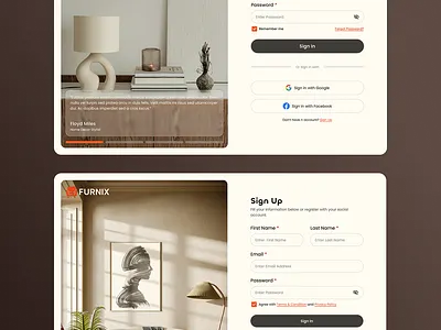Furnix — Minimalist Onboarding & Authentication Flow clean ecommerce furnituredesign furnix minimal onboarding userinterface webdesign