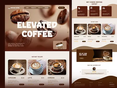 Heritage Coffee – Elevated Coffee Website Design brew cafe clean coffee design elegant home page illustration landing page roastery ui ux web page website