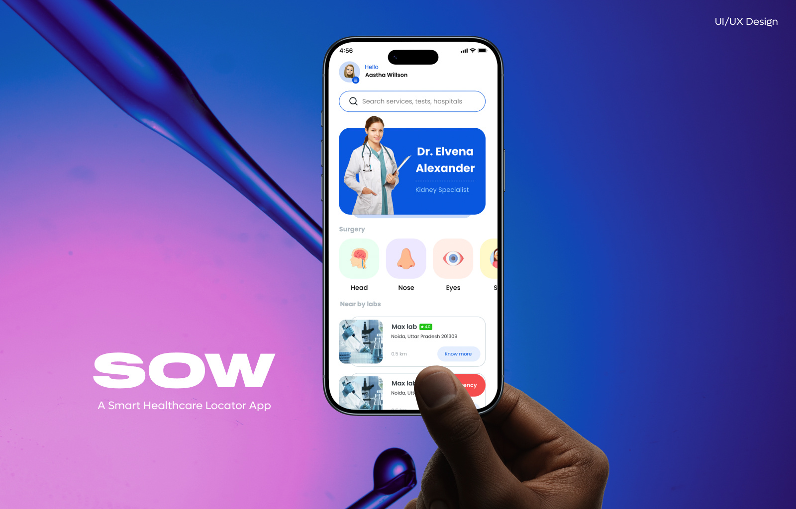 SOW: Smart Healthcare Locator App graphic design ui