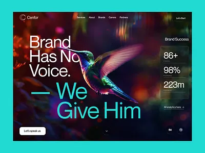 Brand Has No Voice — Creative Agency Hero Section 3d animation branding design figma graphic design illustration logo motion graphics typography ui ux vector