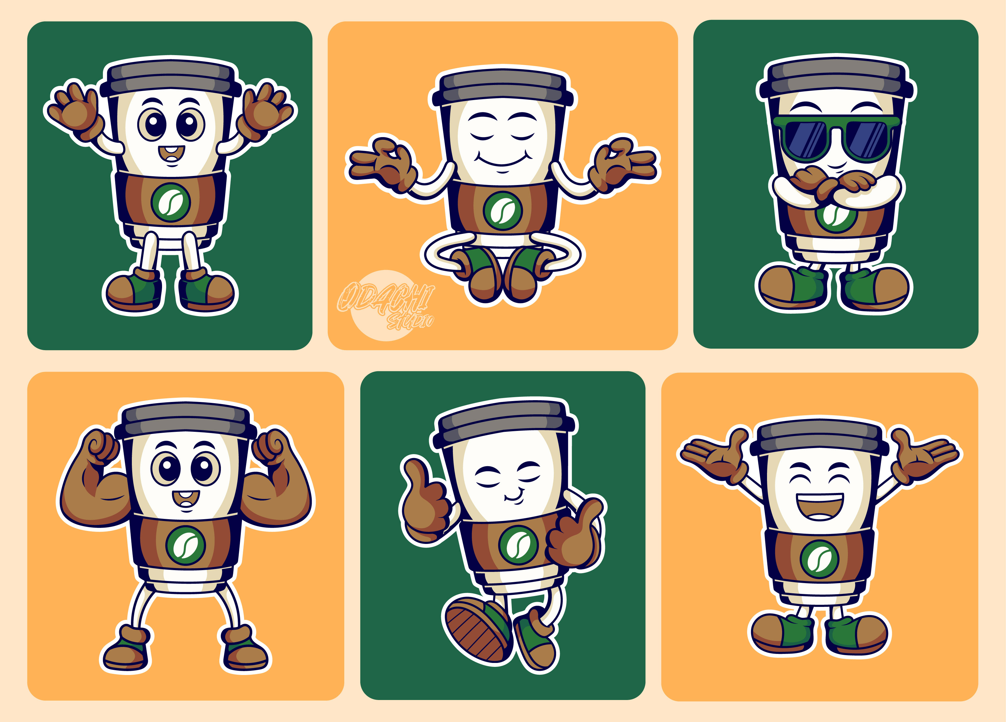 Cute & Cool Coffee Mascot beverage branding brand brand identity branding cartoon character design coffee coffee cup coffee mascot cute character design food beverage graphic design illustration logo logo design marketing illustration mascot mascot logo vector