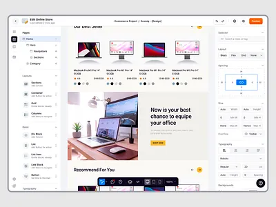 Ecomiq — Creating Online Store in SaaS Ecommerce Platform b2b crm dashboard ecommerce marketplace online shop online store page builder product design product management saas saas design site builder ui ux web app web builder web design