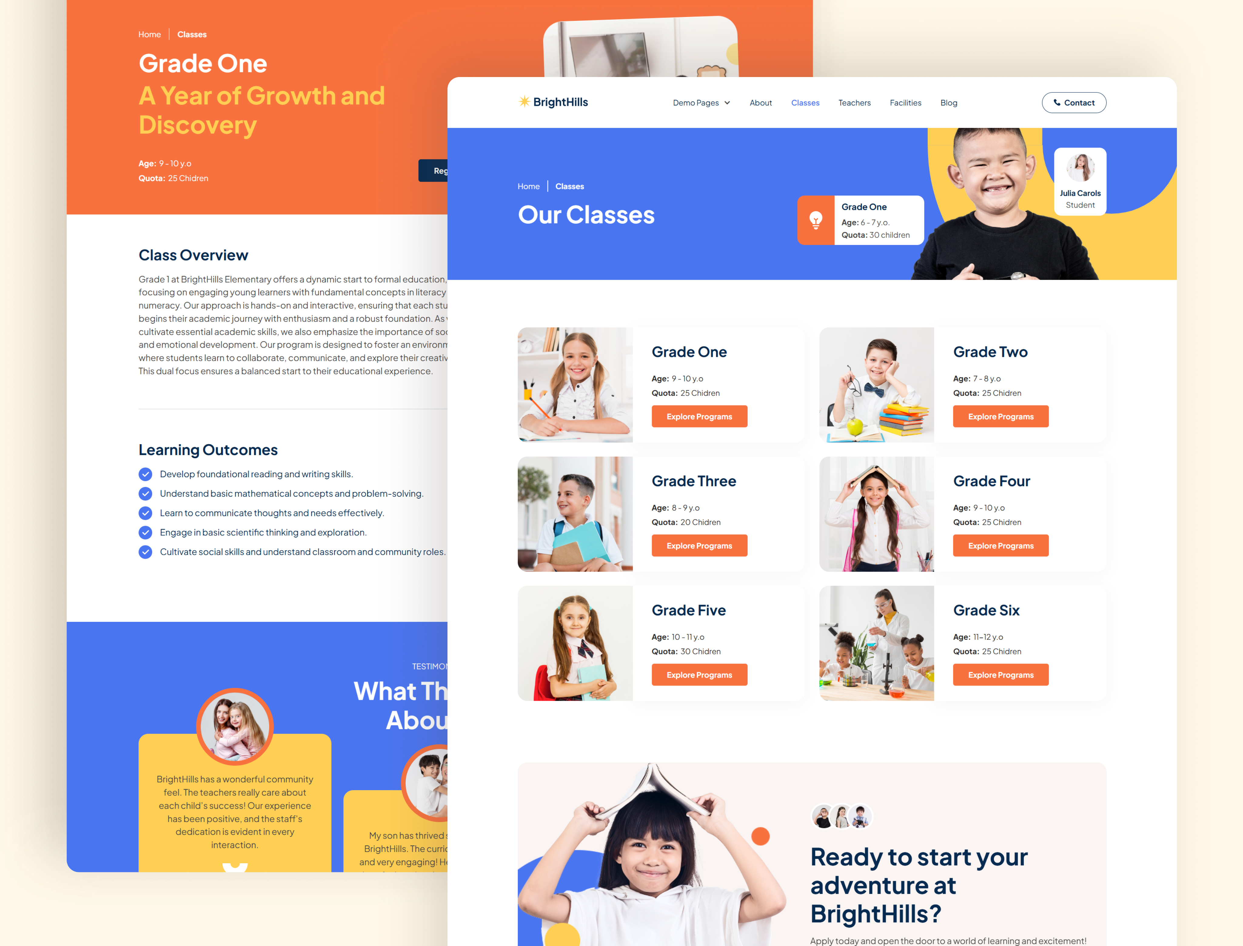 BrightHills Classes Page - School Webflow academic classes design inspiration education education website modern website no code online learning responsive school website ui design ui inspiration ui showcase ui trends uiux ux design web design webflow