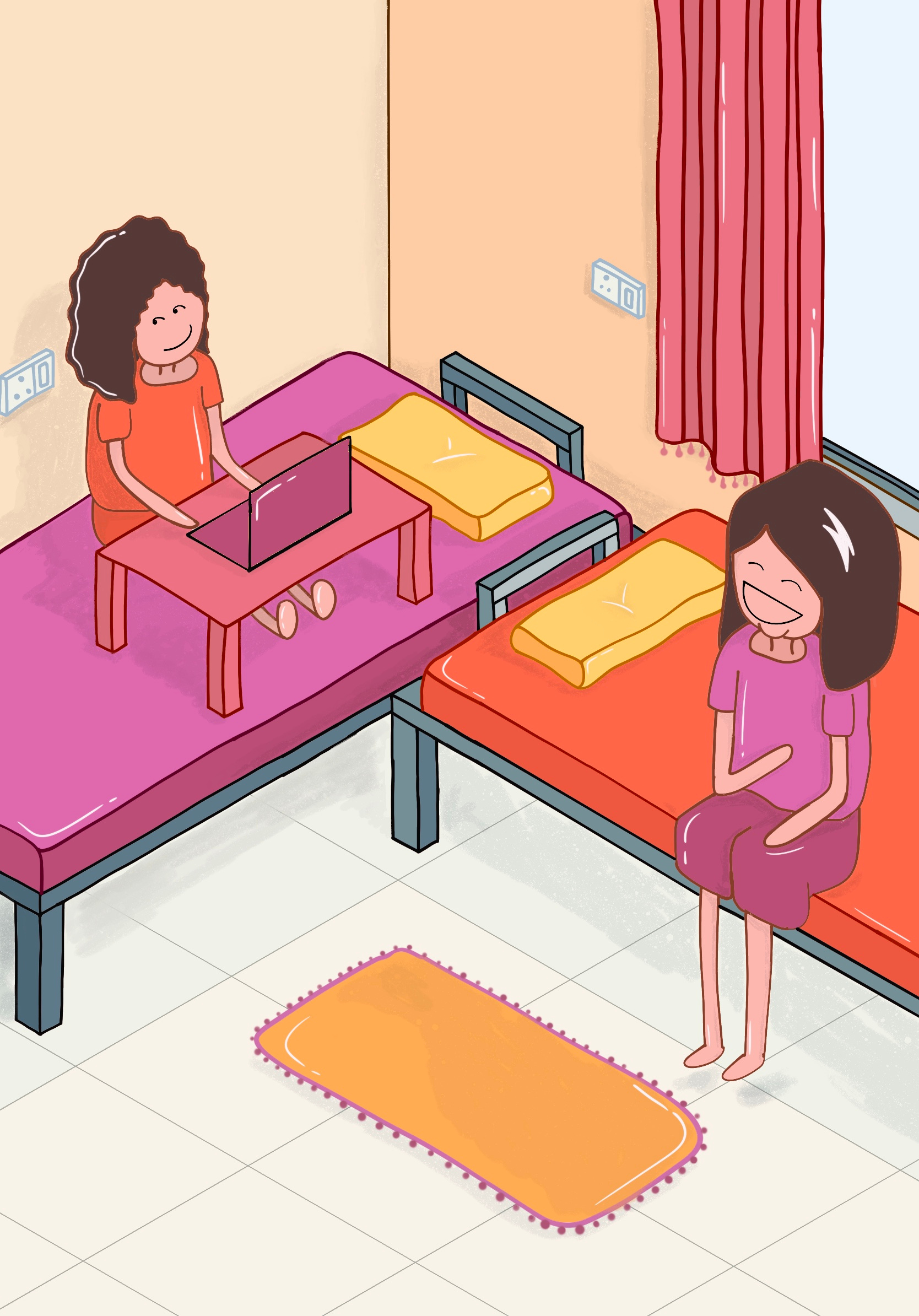 Hostel den anime style art character design drawing friends graphic design hostel illustration playful solid vector