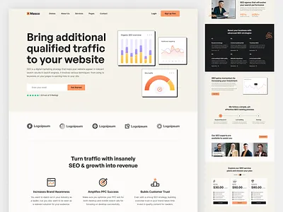 Masco- SEO Agency Landing Page branding design developing figma homepage landing page design landingpage minimal modern design seo seo landing ui uiux web web design webflow website design wireframing wordpress