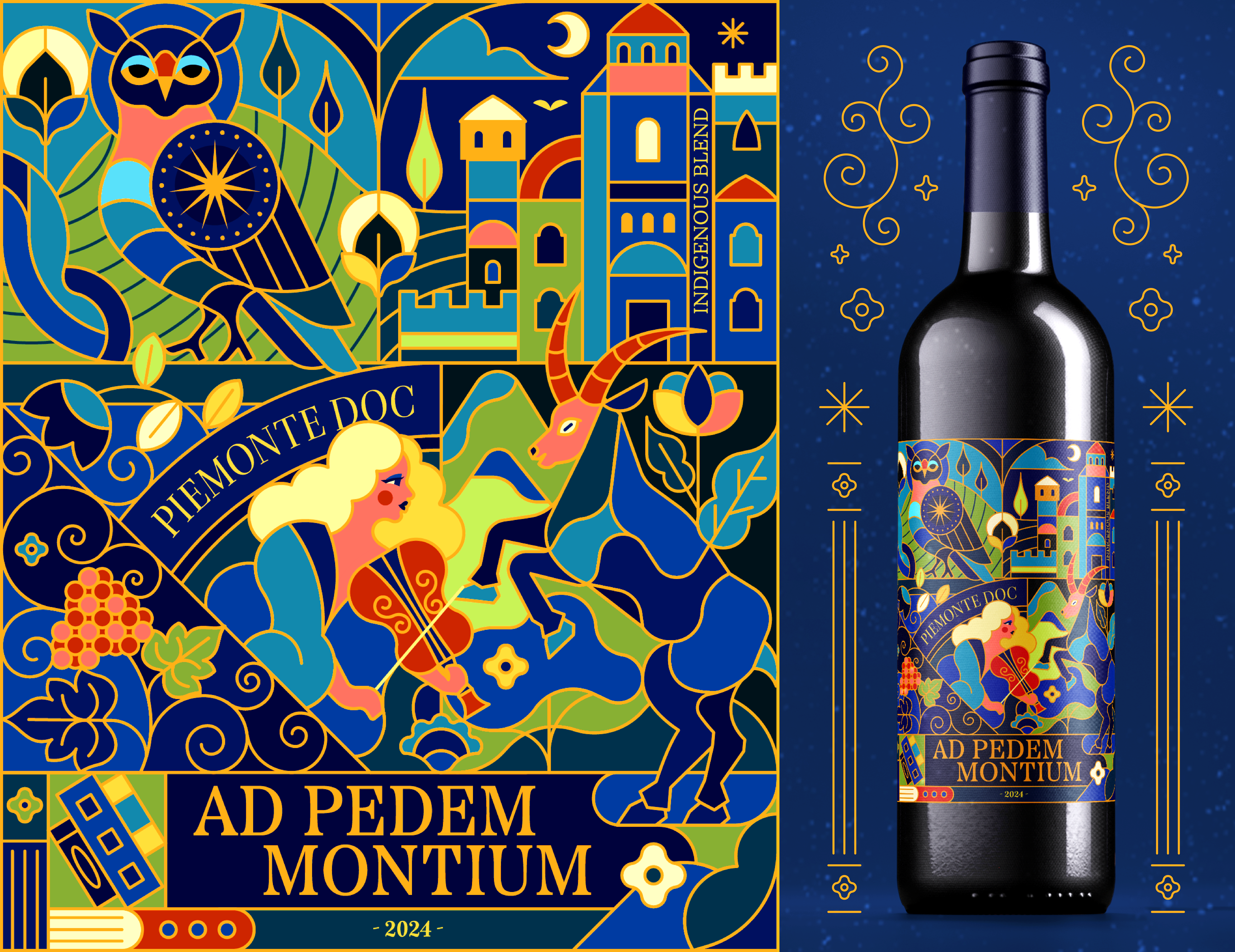 Wine Packaging - Branding Design Illustration abstract beverage branding design drink elegant geometric graphic design illustration italy label marketing nature owl packaging stained glass vector vintage visual identity wine