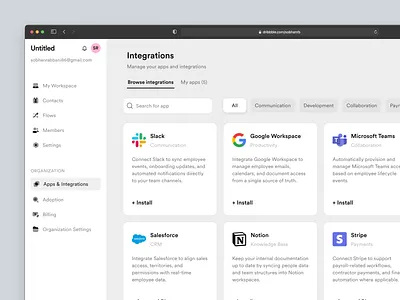 Apps & Integrations - Web application app integrations product sidebar ui user interfcae ux web app