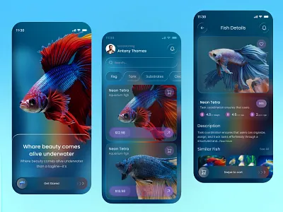 Aquarium Fish Store App UI app app design app uiux design aquarium care aquarium shopping app aquatic life shopping app uiux aquatic pet shop colorful fish marketplace fish aquarium fish shop e commerce app fish store app ui fish store mobile app live fish marketplace mobile mobile app pet e commerce ap pet store mobile app product design uiux