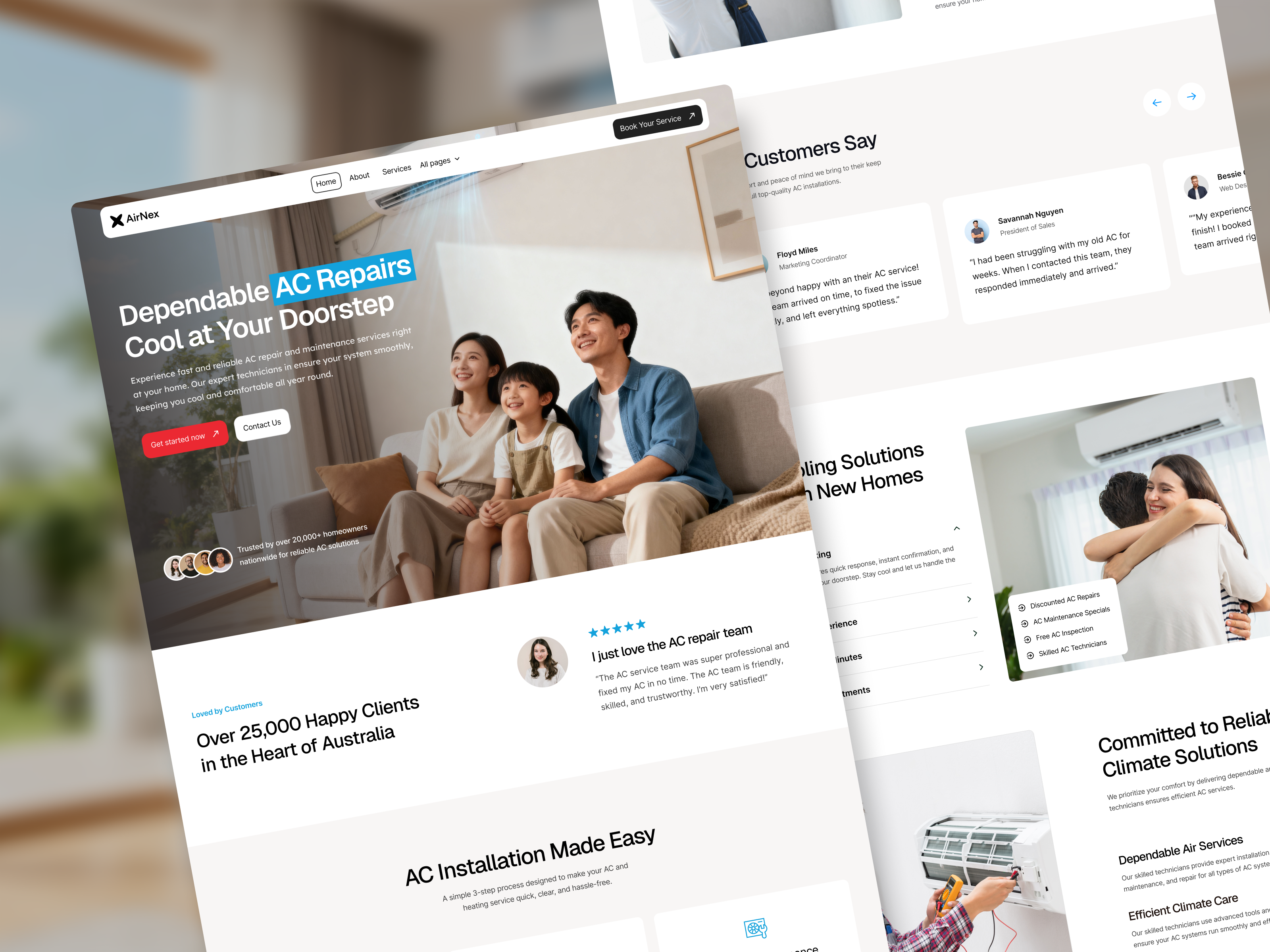 AC Service Landing Page ac service ac service landing page cooling service crative design develop figma framer home service hvac service landing page minimal repair service ui ux web design website