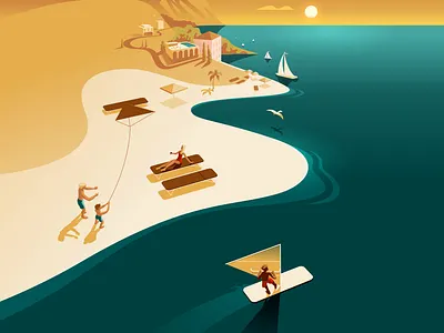 Musical escape 🌴 beach buttons conceptual illustration interface landscape music player travel