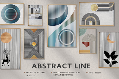 A group of industrial style abstract line art paintings. abstract lines geometry