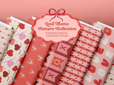 Love Theme Pattern Collection fabric design gift bag hand drawn textures home decor illustration jflefje love theme design pattern pattern collection pattern design pattern designer patterns product packaging scrapbooking paper seamless pattern seamless pattern design surface pattern surface pattern design valentines day wrapping paper