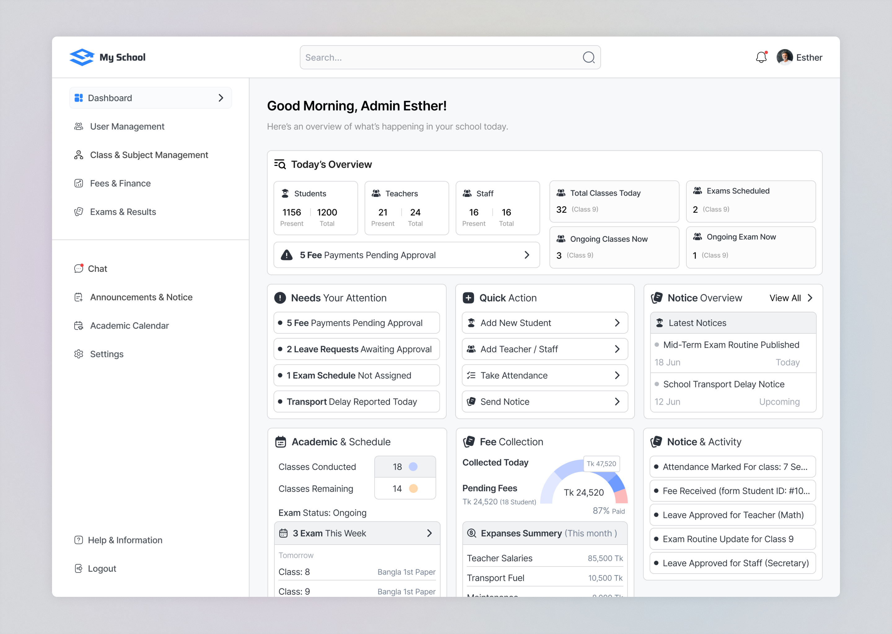 Modern School Management Dashboard Design admindashboard animation creativedesign dashboarddesign designinspiration designprocess digitaldesign innovation interfacedesign productdesign productivitytools saasdesign schoolmanagement techdesign ui uidesign uiux userexperience uxdesign webdesign