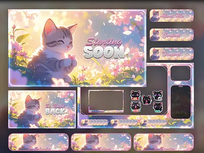 Blossom Cat Stream Overlays | Twitch Overlays cat overlay cat overlays cat twitch gaming overlay japan overlay japanese overlay kick live stream overlay obs overlay overlay sakura overlay samurai twitch stream overlay stream overlays streamlabs overlay twitch twitch japanese twitch overlay twitch overlay anime twitch overlays