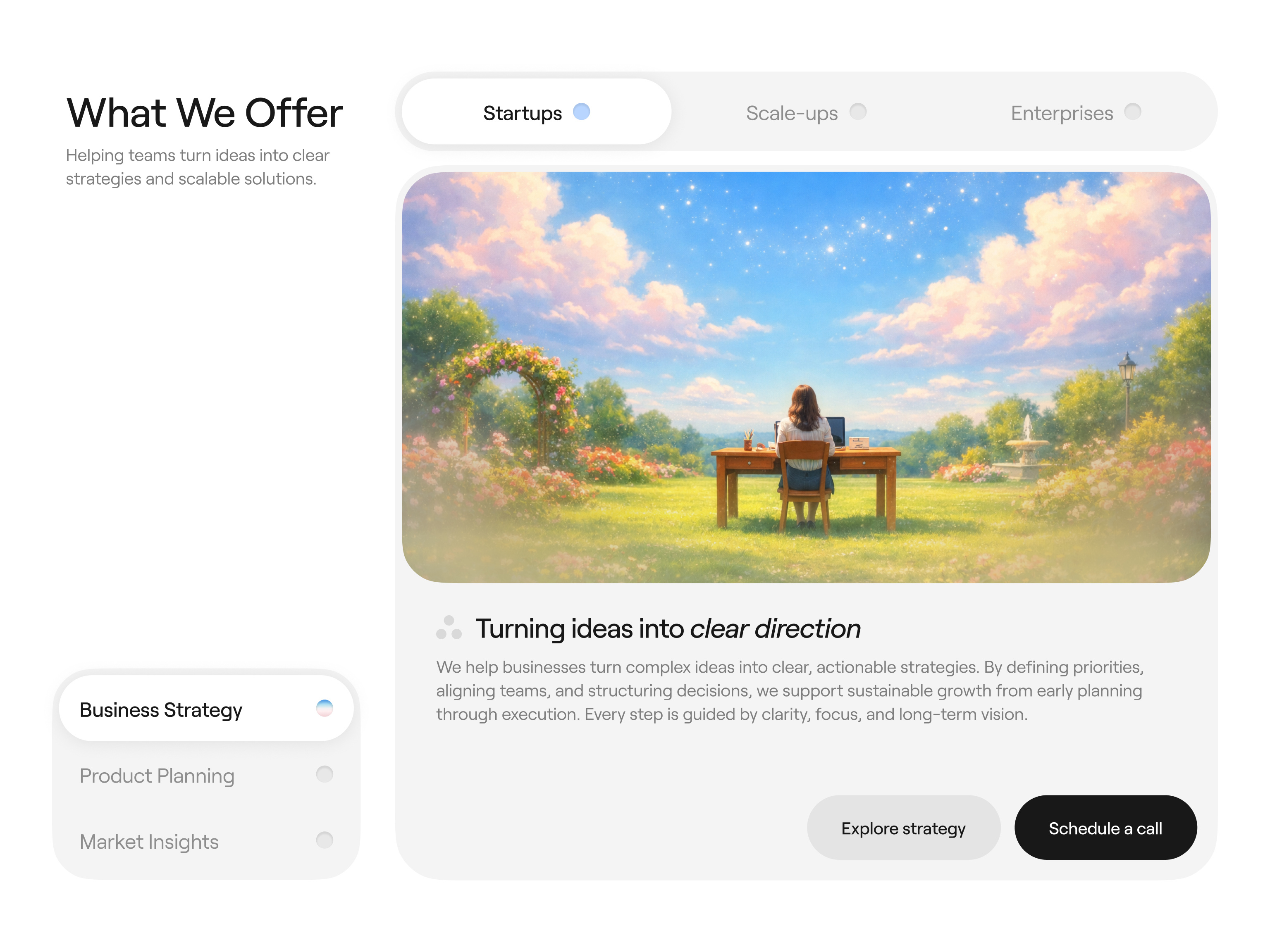 Concept: Services Section design light ui website