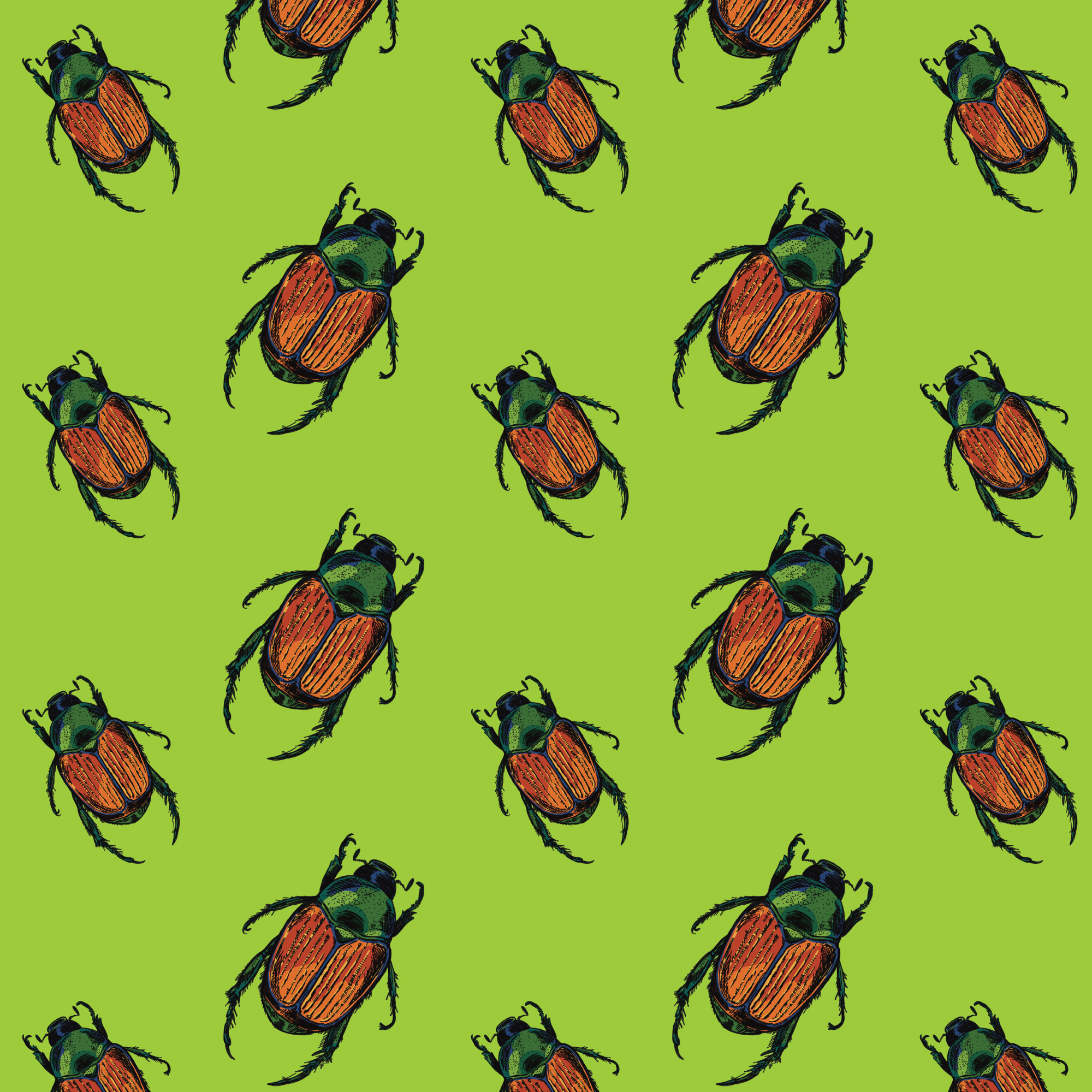 Japanese Beetle Repeat Pattern Design apparel background beetle bug bugs clothing design drawing fabric graphic design hand drawn illustration art illustrator insect pattern print repeat seamless textile wallpaper