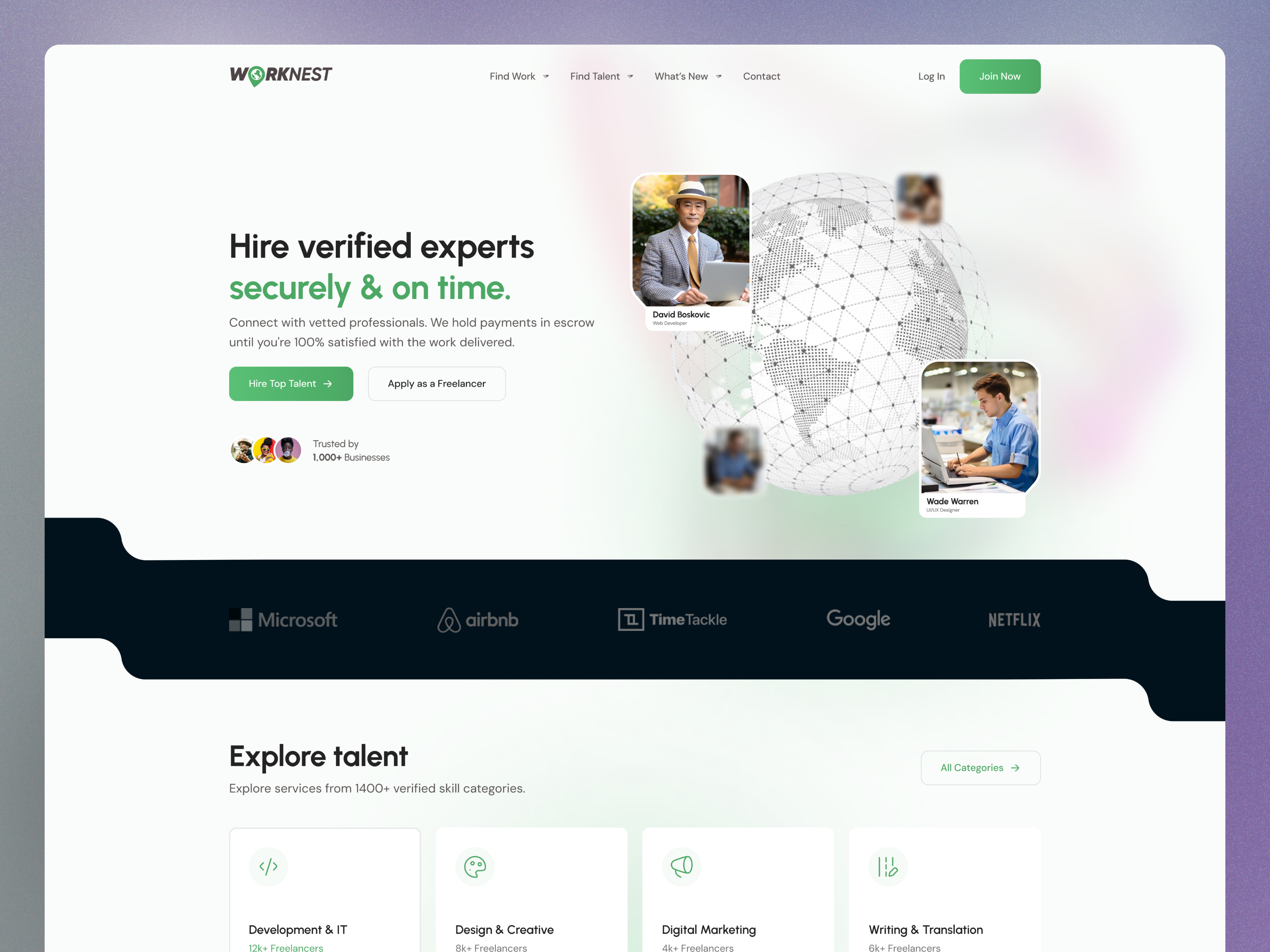 Worknest – Modern Freelance Marketplace Landing Page Design dashboard freelance landing page marketplace product design saas ui ui design ux web design website