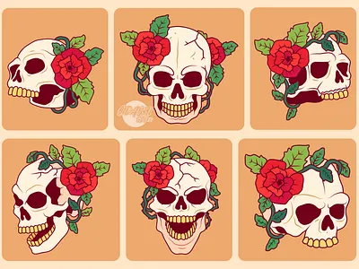 Cool & Beautiful Skeleton with Roses brand identity branding character design design graphic design halloween illustration logo merchandise design roses skull skull design spooky tshirt design vector