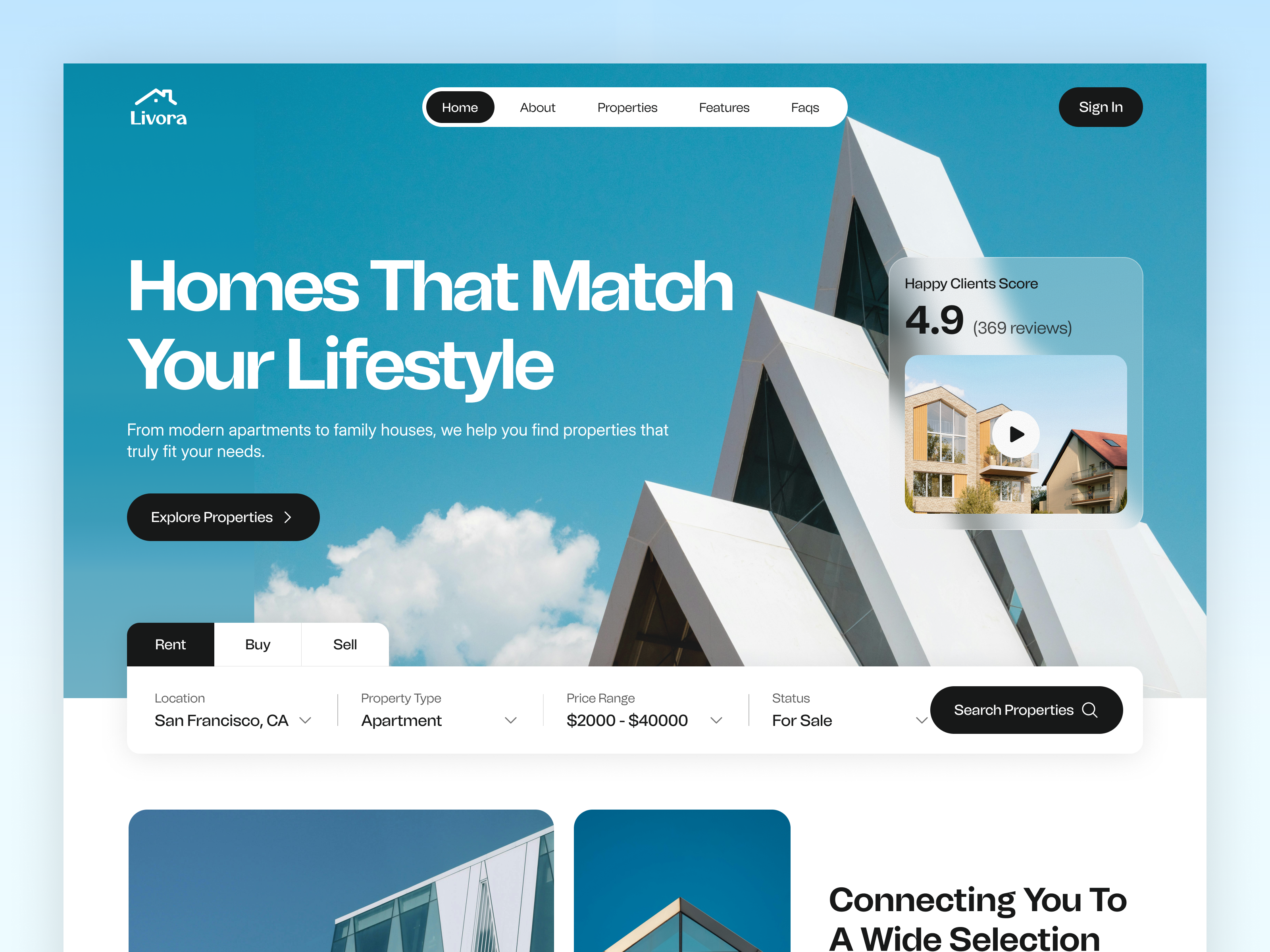 Livora - Modern Real Estate Website UI/UX Design figma graphic design landing page design property landing page real estate real estate web real estate website real estate website template ui ui ux designer web design web designer website design website template