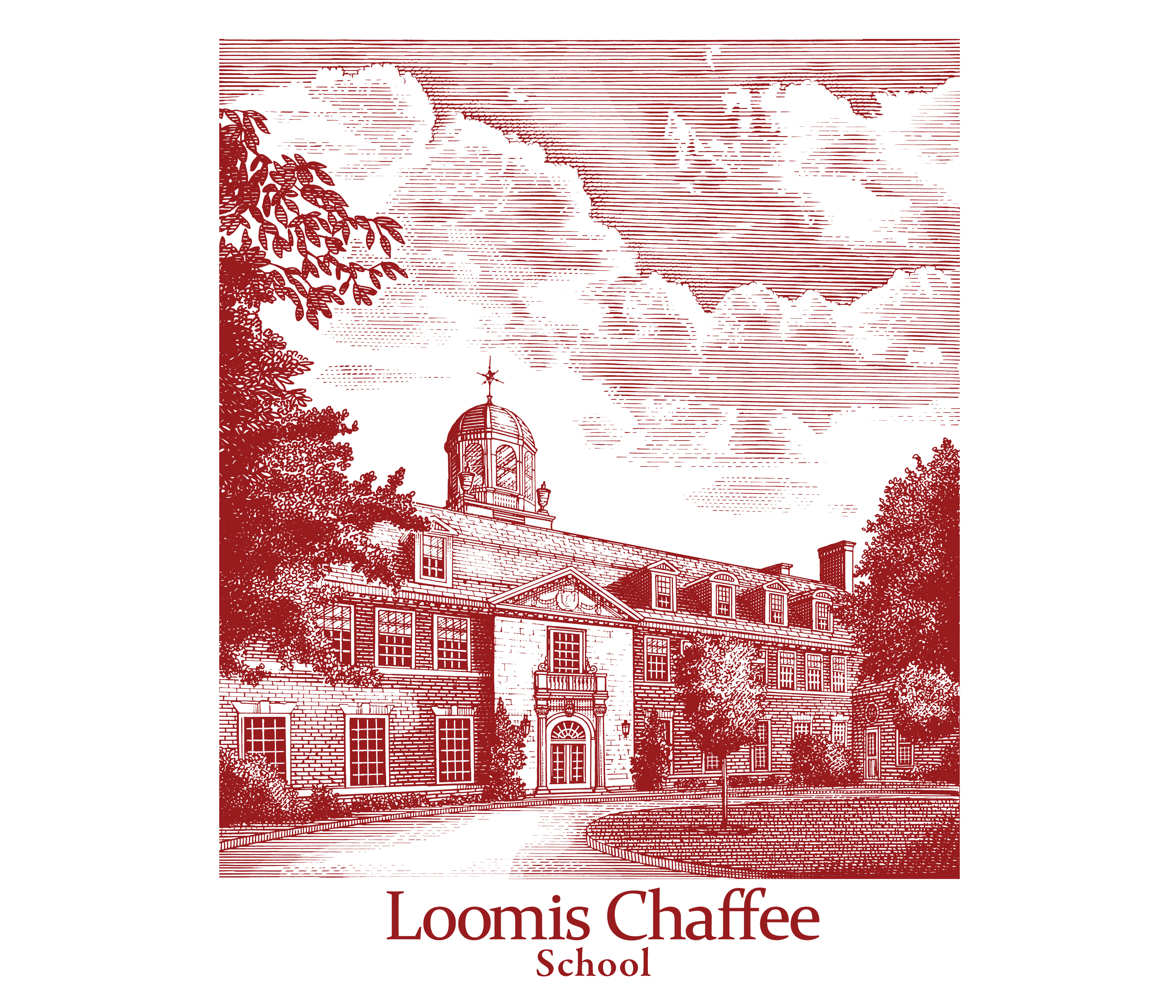 Loomis Chaffee School rendered by Steven Noble architecture artwork branding design engraving etching illustration line art scratchboard steven noble woodcut