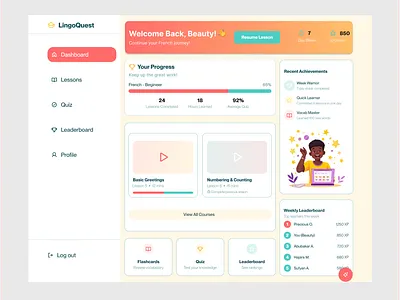 LingoQuest-Language learning system (FLS) ui