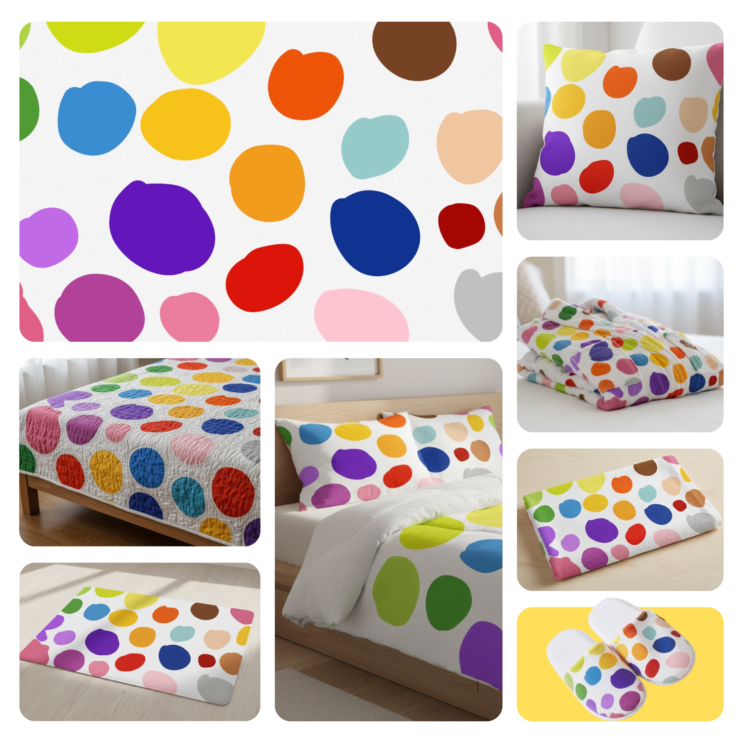 Organic Hand-Drawn Polka Dot Pattern - Colorful Abstract Circles abstract circles apparel design colorful hand drawn home decor illustration kids design minimal mockup nursery decor organic shapes pattern design playful polka dots primary colors scandinavian design seamless pattern surface design textile design vibrant